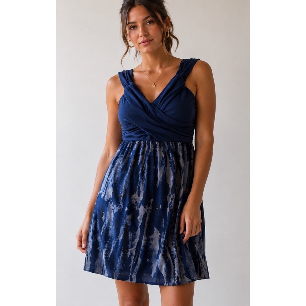 Converse One Star Navy Blue Tie Dye Surplice Sleeveless Dress Medium